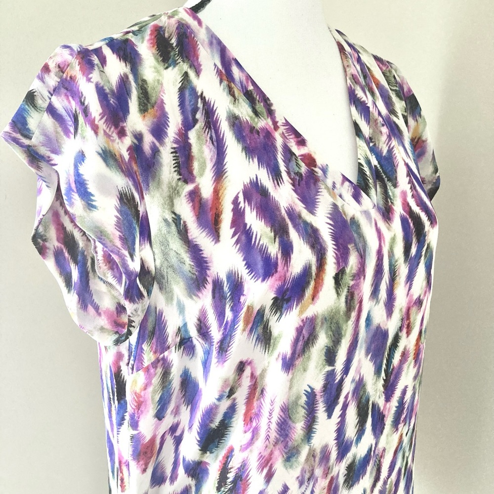 Multicolor Abstract Leopard Print Cap Sleeve Top - Picture 6 of 9